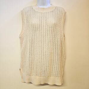 Cream Open Knit Sleeveless Sweater Size M Women's Beachy Preppy Minimalist